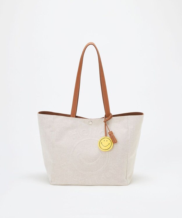 TOPKAPI 【Breath TOPKAPI】SMILE COLLECTION エンボス スマイル ビッグ トートバッグ /スマイルチャーム付き ベージュ