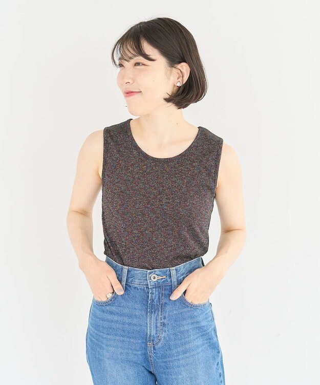Green Parks ・Ｐｅｔｉｔ　Ｆｌｅｕｒ　ラメリブタンクトップ Black