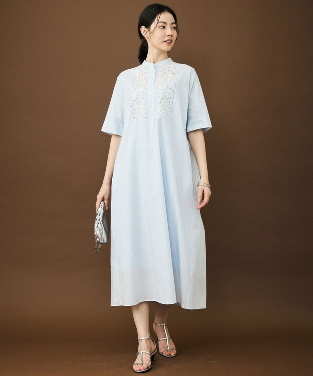 自由区 L エンブロイダリーブロード ワンピース サックス×オフ