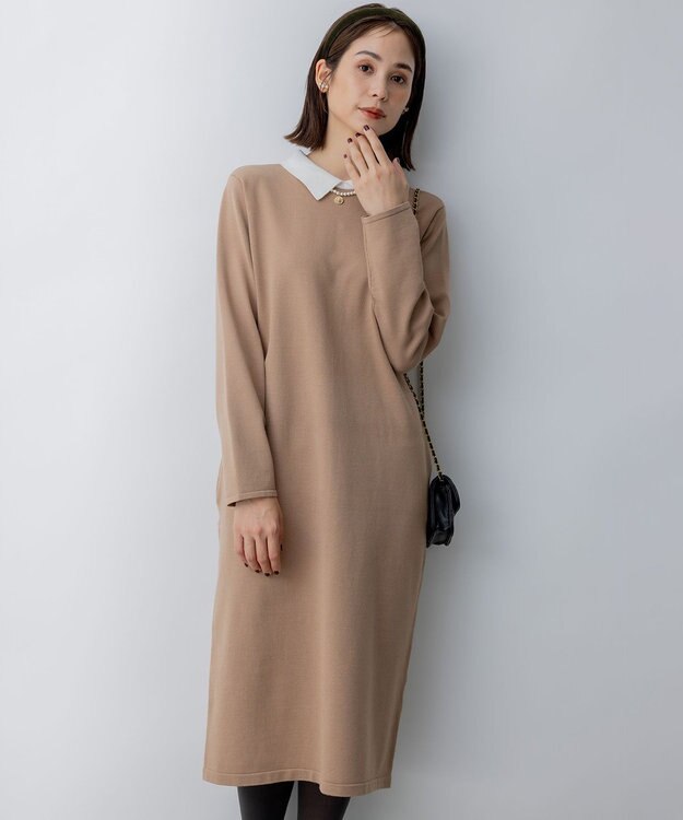 組曲 【新色追加！】Elena襟付き ニットワンピース キャメル系