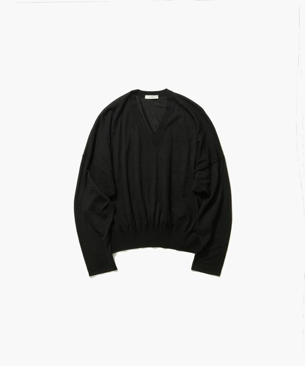 ATON SHEER WOOL | Vネックセーター BLACK