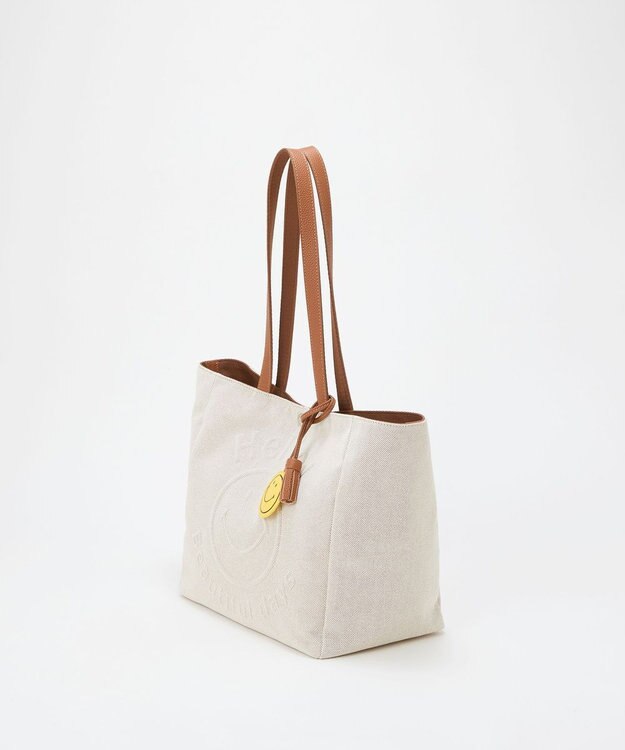 TOPKAPI 【Breath TOPKAPI】SMILE COLLECTION エンボス スマイル ビッグ トートバッグ /スマイルチャーム付き ベージュ