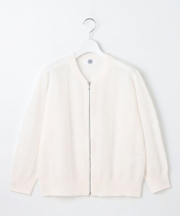 J.PRESS LADIES L 【洗える】SHEER JACQUARD ニット ブルゾン オフ系