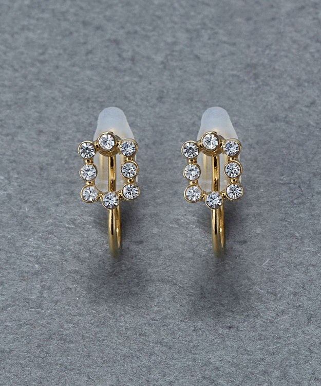 Phoebe 〈痛くないシリーズ/金属アレルギー対応〉タイニーレクタングルビジューライトフィットイヤリング　小粒/小さい/小さめ ゴールド