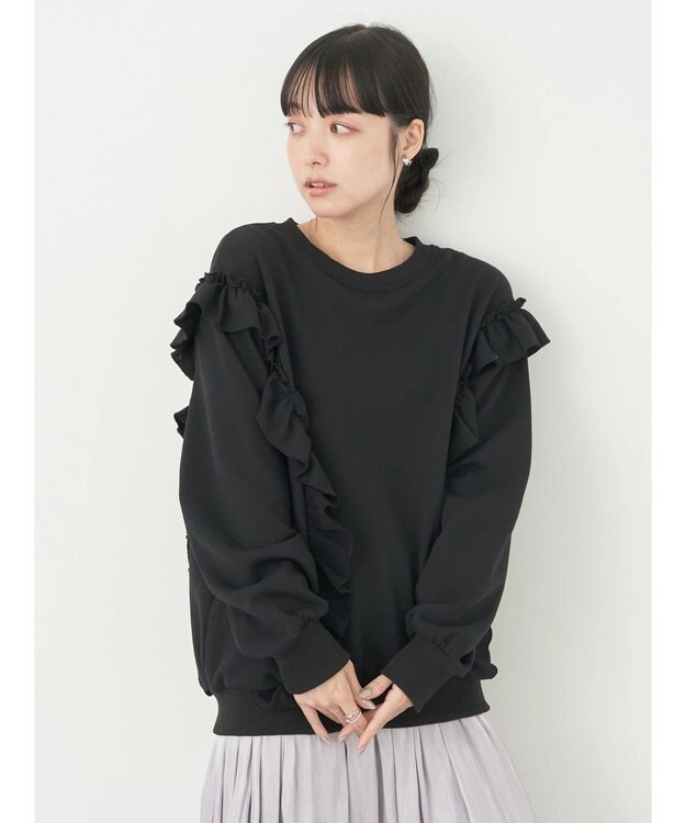 earth music&ecology フリルスウェットプルオーバー Black
