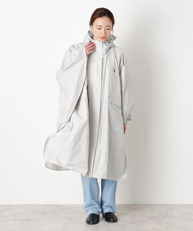MOONBAT POLO RALPH LAUREN(ポロ ラルフローレン) ポロポニー ポケッタブル レインポンチョ レインコート 無地 フード 収納袋 ロゴ入 レディース ライトグレー