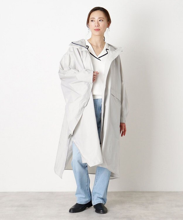 MOONBAT POLO RALPH LAUREN(ポロ ラルフローレン) ポロポニー ポケッタブル レインポンチョ レインコート 無地 フード 収納袋 ロゴ入 レディース ライトグレー