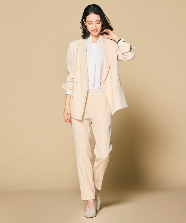 BEIGE， 【洗える・L-size】CINDY / クロップドパンツ Sheer Orange × White