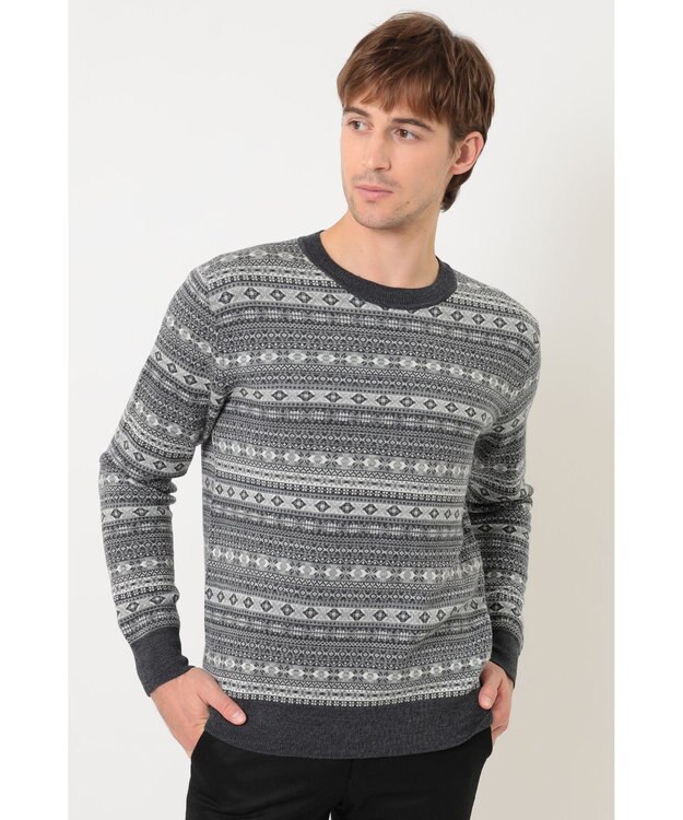 DAKS フェアアイルウールクルーネックセーター チャコール