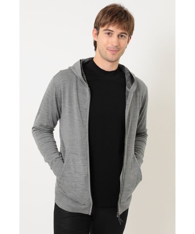 DAKS フード付きメリノウールカーディガン グレー