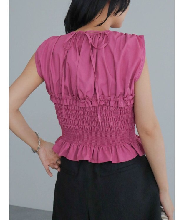 Green Parks シャーリングデザインコルセット風ブラウス Pink