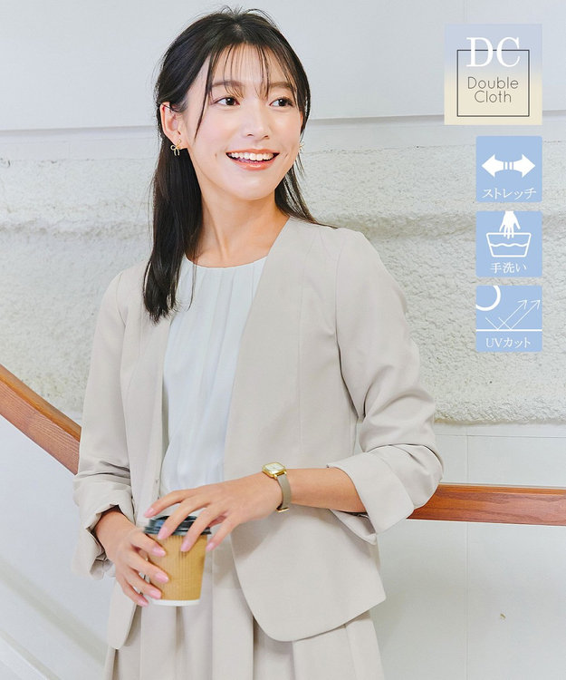 Tiaclasse L 【ダブルクロス・洗える】カラーレスジャケット グレージュ
