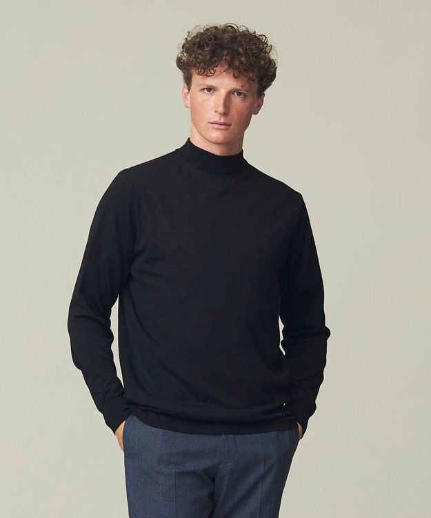 J.PRESS MEN 【WEB限定 / ジャケットインに最適】モックネック ニット ブラック系