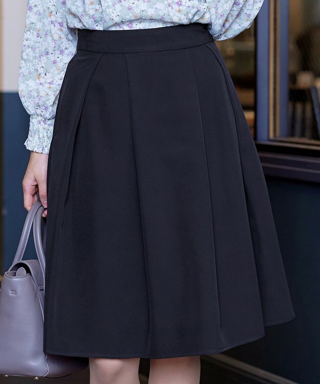 Tiaclasse 【洗える】大人上品なフレアタックスカート ネイビー