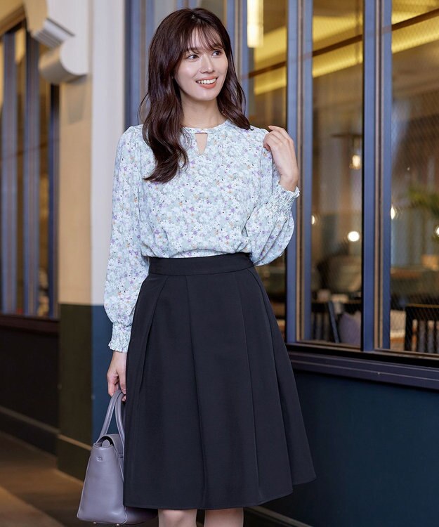 Tiaclasse 【洗える】大人上品なフレアタックスカート ネイビー