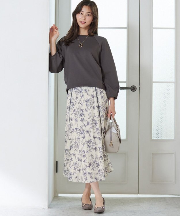 ANY SIS L 【全方位 好印象】ラメフェザーニット×フラワースカート セット アイボリー