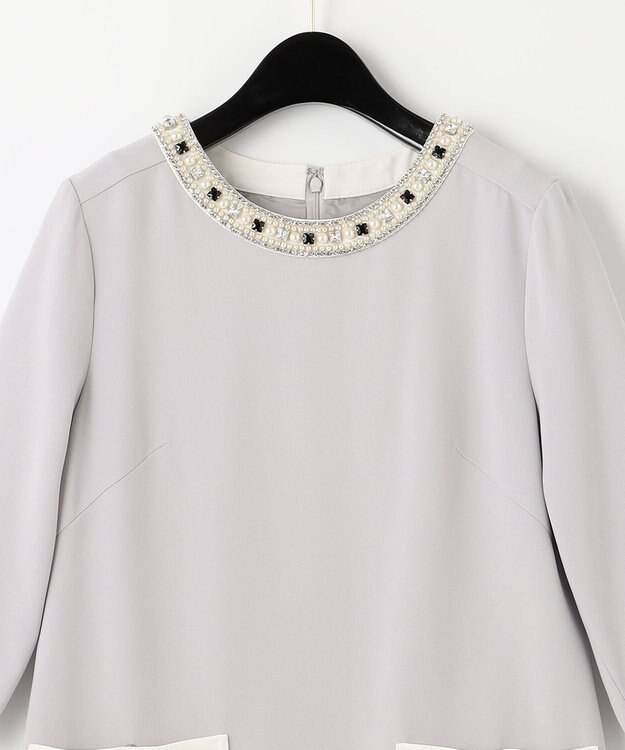 GRACE CONTINENTAL バイカラービジューワンピース グレー