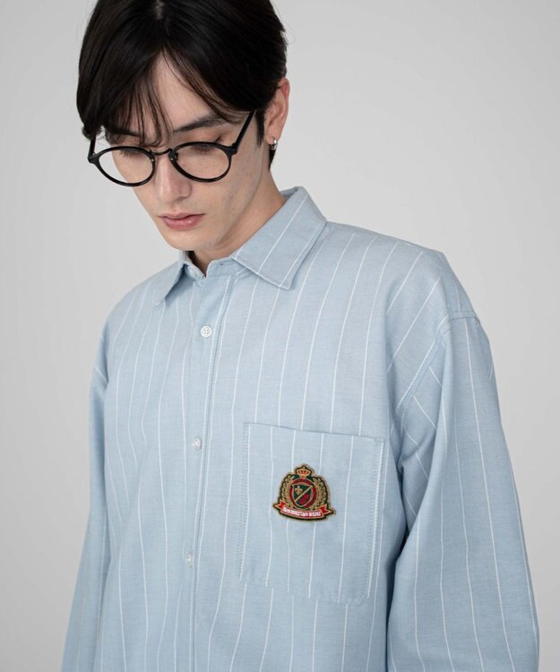 WEGO 【ユニセックス着用ITEM/MLサイズ展開】オックスフォードエンブレムシャツ（LS） ブルーストライプ