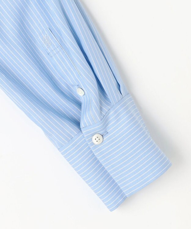 自由区 L ドレープブロード シャツブラウス サックス×白ライン