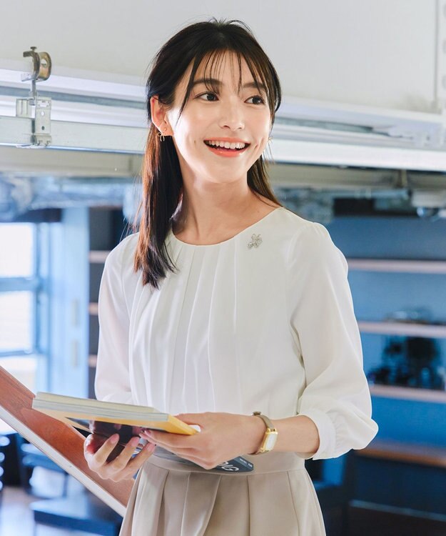 Tiaclasse L 【ダブルクロス】シフォンドッキングワンピース グレージュ