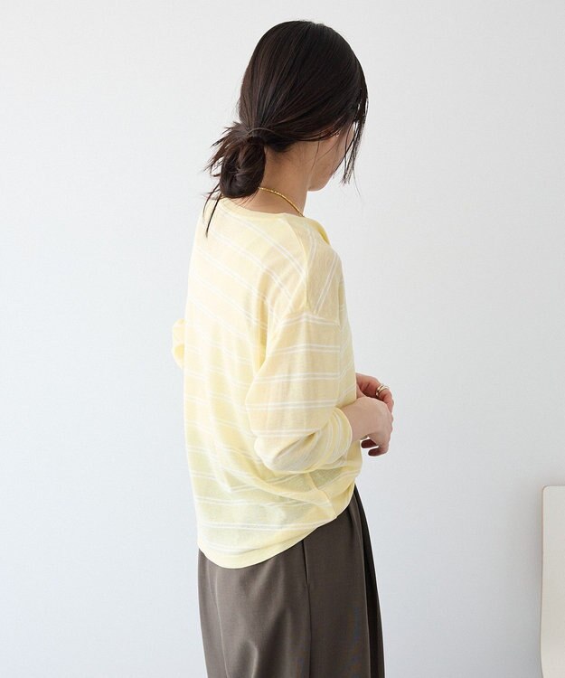 CRAFT STANDARD BOUTIQUE シアーボーダーヘンリーネックロンT Light Yellow