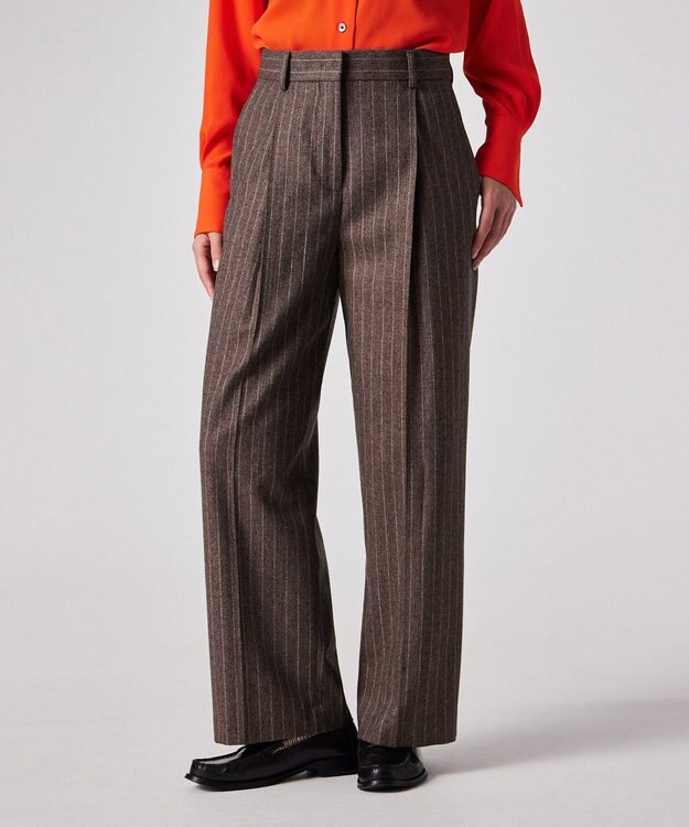 Paul Smith ストライプ ウール ワイドパンツ ブラウン