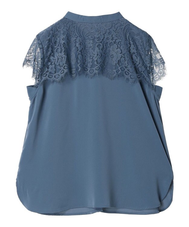 Green Parks 胸元レースフレンチスリーブブラウス Blue