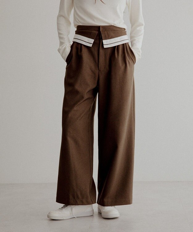 CRAFT STANDARD BOUTIQUE ウエスト折り返しスラックス Brown Mixture