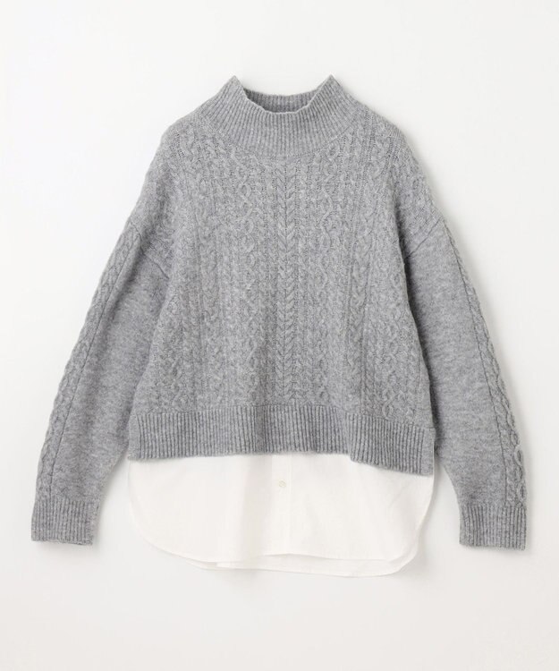 ANY 【洗濯機可能】シャツコンビケーブルニット グレー