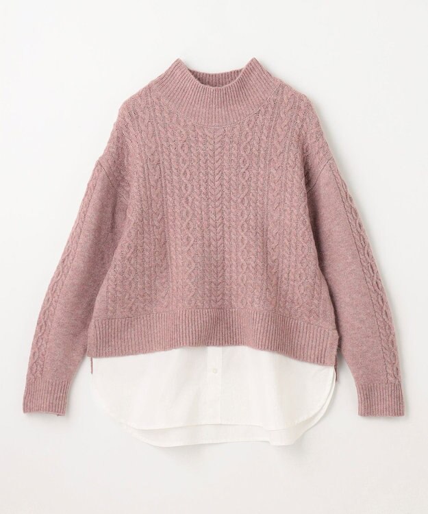 ANY 【洗濯機可能】シャツコンビケーブルニット ピンク