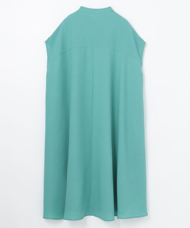 ANY 【洗える】バンドカラーとろみ ワンピース ターコイズ