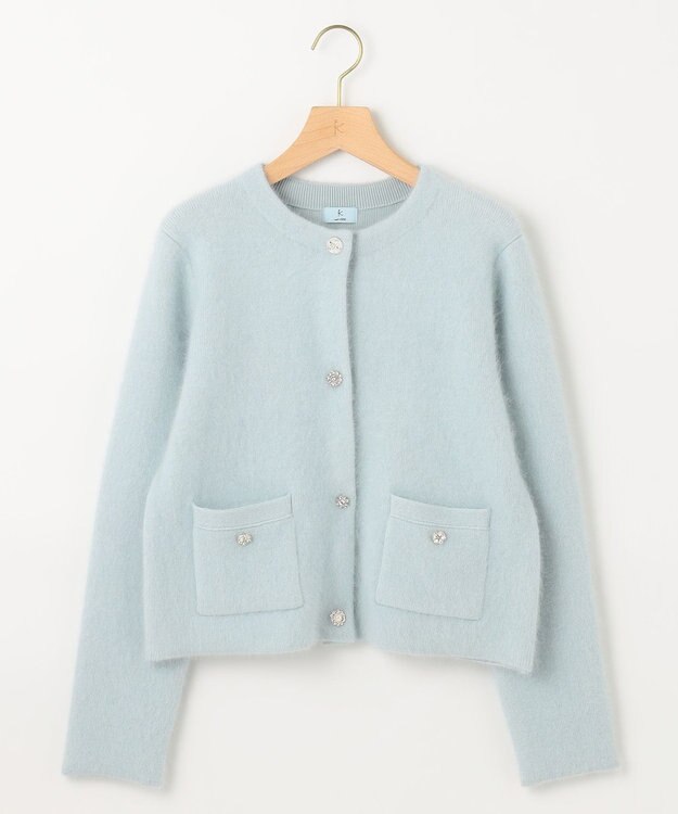組曲 L 【手洗い可】フラッフィーファーニットジャケット サックスブルー系