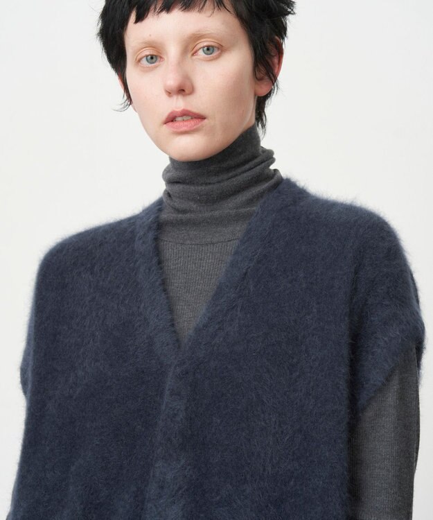 ATON ROYAL FUR CASHMERE | Vネックドレス NAVY