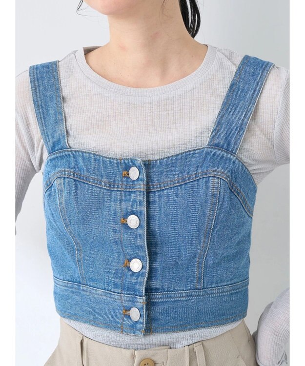 earth music&ecology フロントボタンデニムビスチェ Indigo