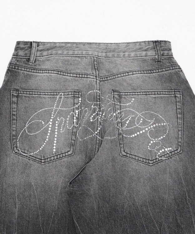 WEGO ラインストーンbackロゴデニム ブラック