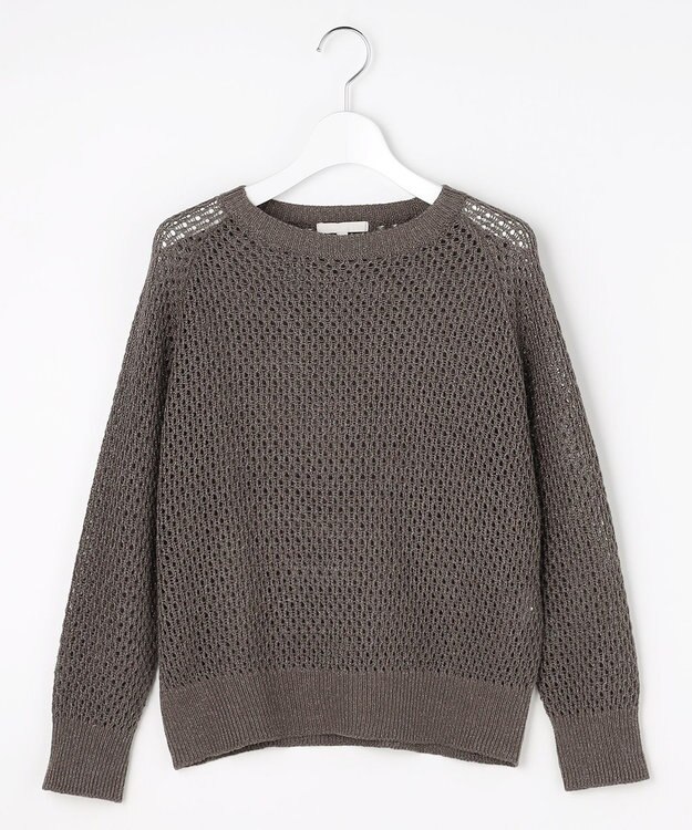 自由区 L リネンミドルゲージメッシュ ニット ブラウンラメ