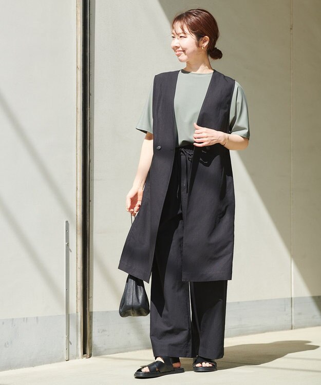 UNFILO 【軽量/UVケア】ライトリネン ワイドパンツ ブラック