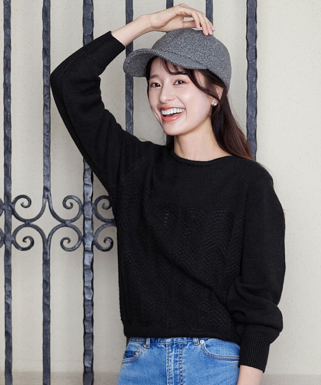 Tiaclasse 【洗える】ウェーブ編みニットプルオーバー ブラック