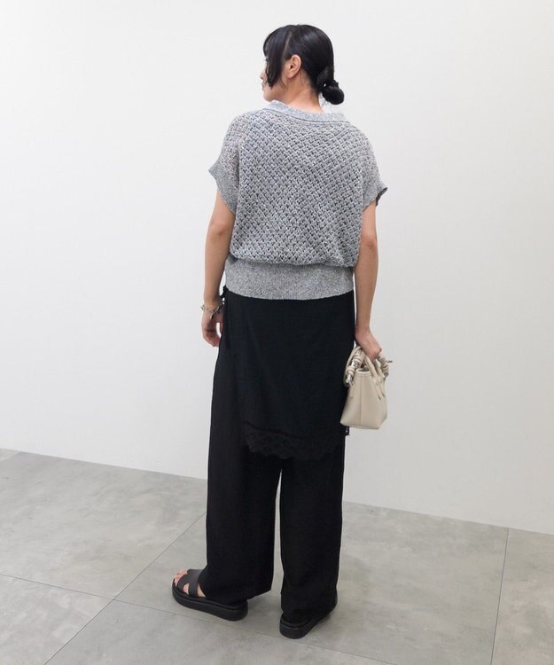 Green Parks 衿付き透かし編みニットプルオーバー Gray