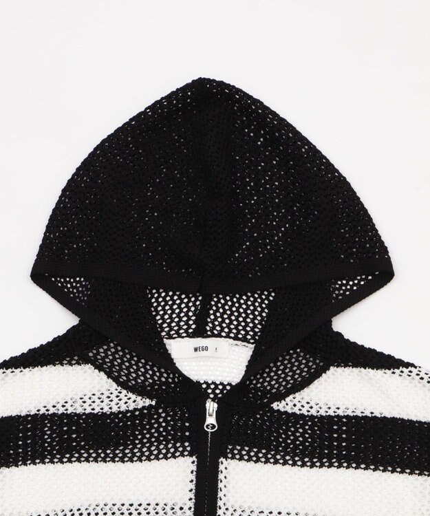 WEGO メッシュニットショートパーカー ブラックボーダー
