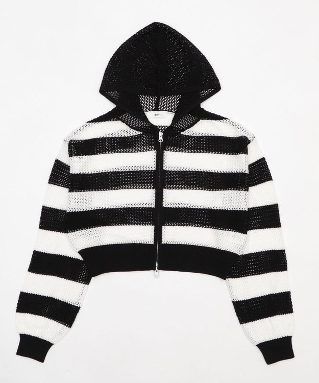 WEGO メッシュニットショートパーカー ブラックボーダー