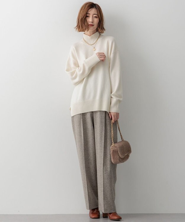 23区 シルクネップヘリンボーン ワイドパンツ ブラウン系