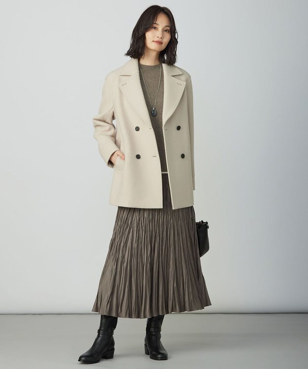 J.PRESS LADIES L SOFT TOUCH WOOL ブロッキング ニット モカ×オフホワイト系