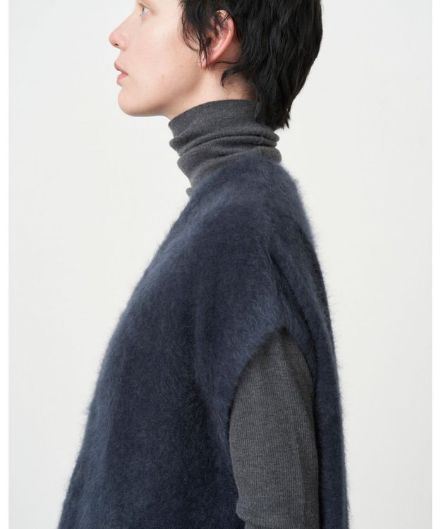 ATON ROYAL FUR CASHMERE | Vネックドレス NAVY