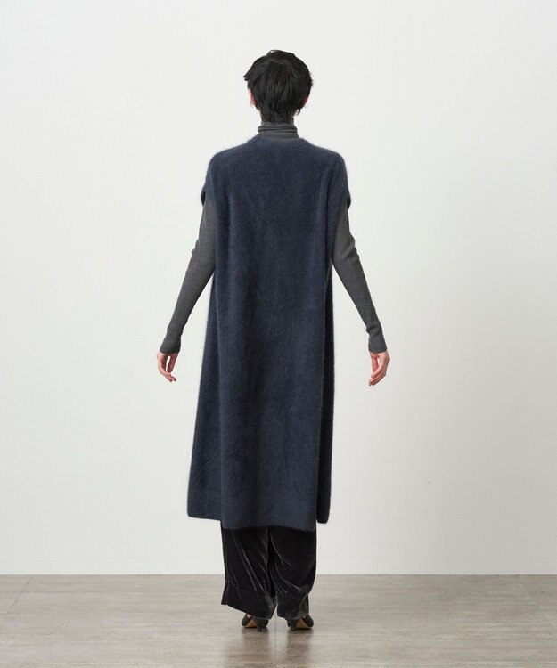 ATON ROYAL FUR CASHMERE | Vネックドレス NAVY
