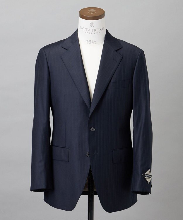 GOTAIRIKU シワになりにくい【御幸毛織/みゆきけおり】Superio160 スーツ_ネイビーストライプ ネイビー系1