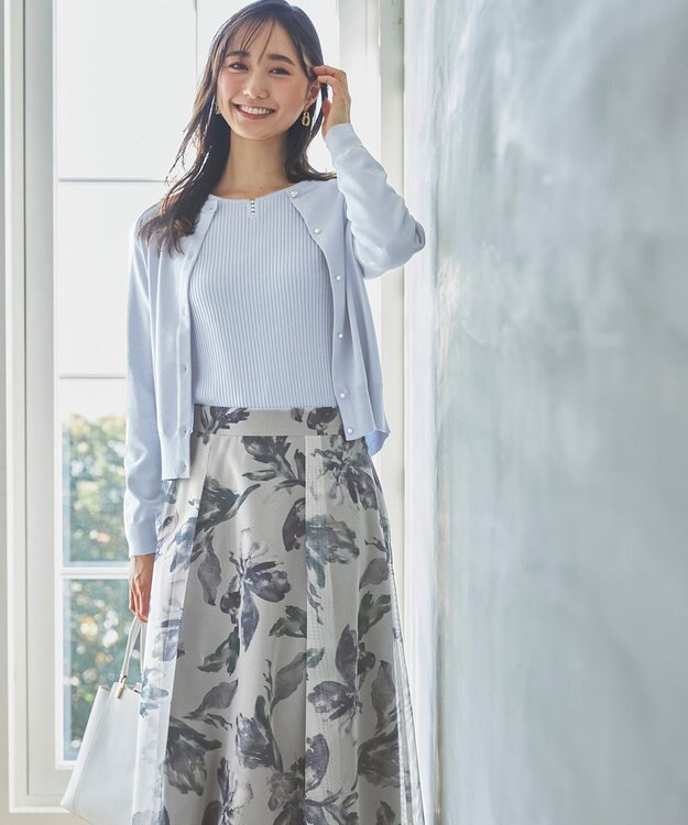 ANY SIS 【洗える】パール調ポイント ニット ライトブルー