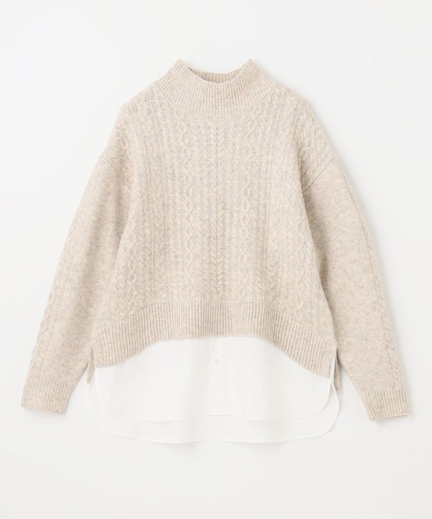 ANY 【洗濯機可能】シャツコンビケーブルニット ベージュ