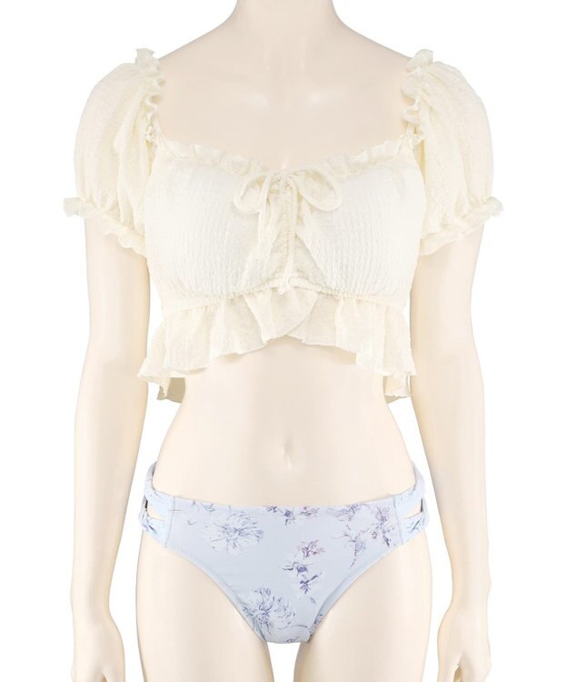 San-ai Resort（三愛水着楽園） 軽い着け心地でしっかり盛れる【楽盛り水着】　パフスリーブワイヤービキニ　9M　【San-ai Resort（サンアイリゾート）】 ホワイト