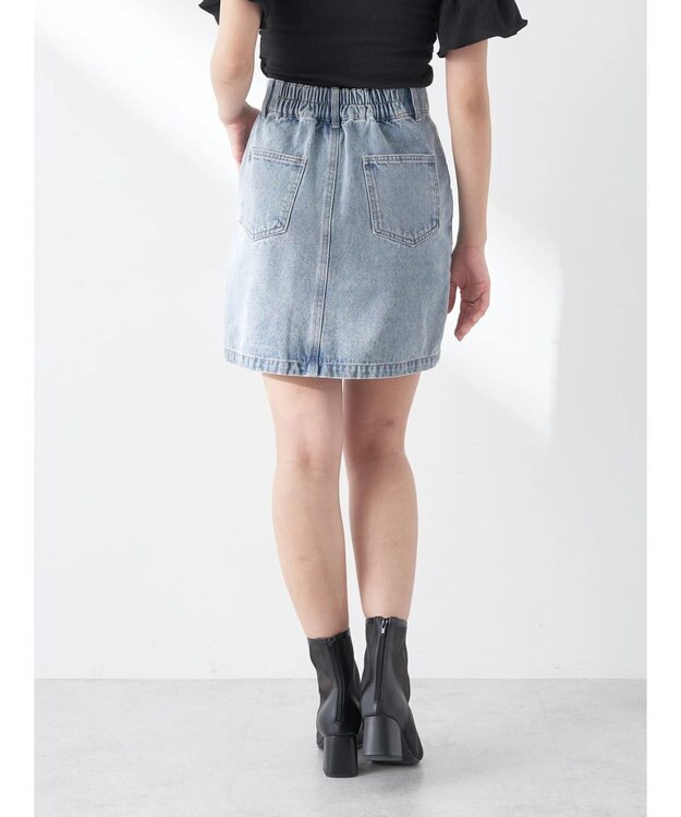 earth music&ecology ビジューデニムミニスカート Light Indigo
